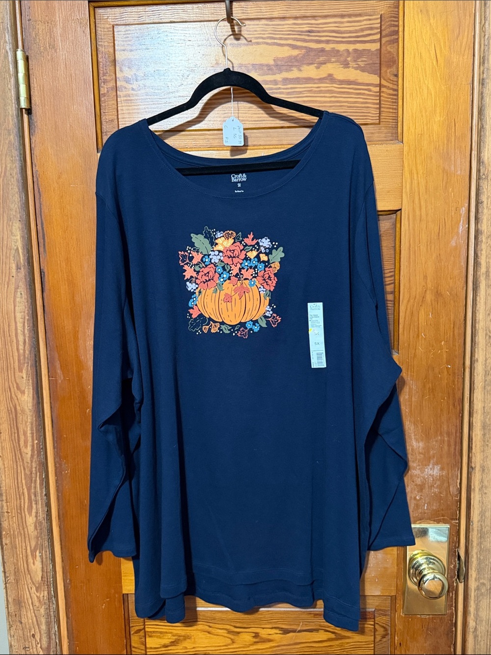NWT Croft & Barrow Fall Pumpkin Long Sleeved Tee Size 5x Dark Navy Blue